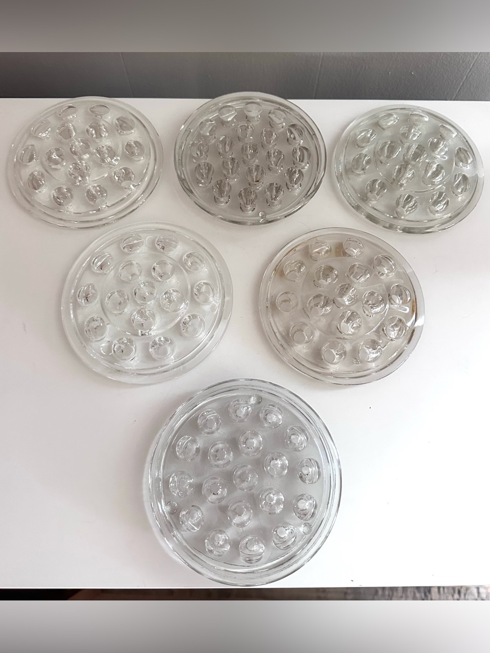 Set of LARGE Clear Glass Flower Frog Set - Pack of 6 in Great Condition!